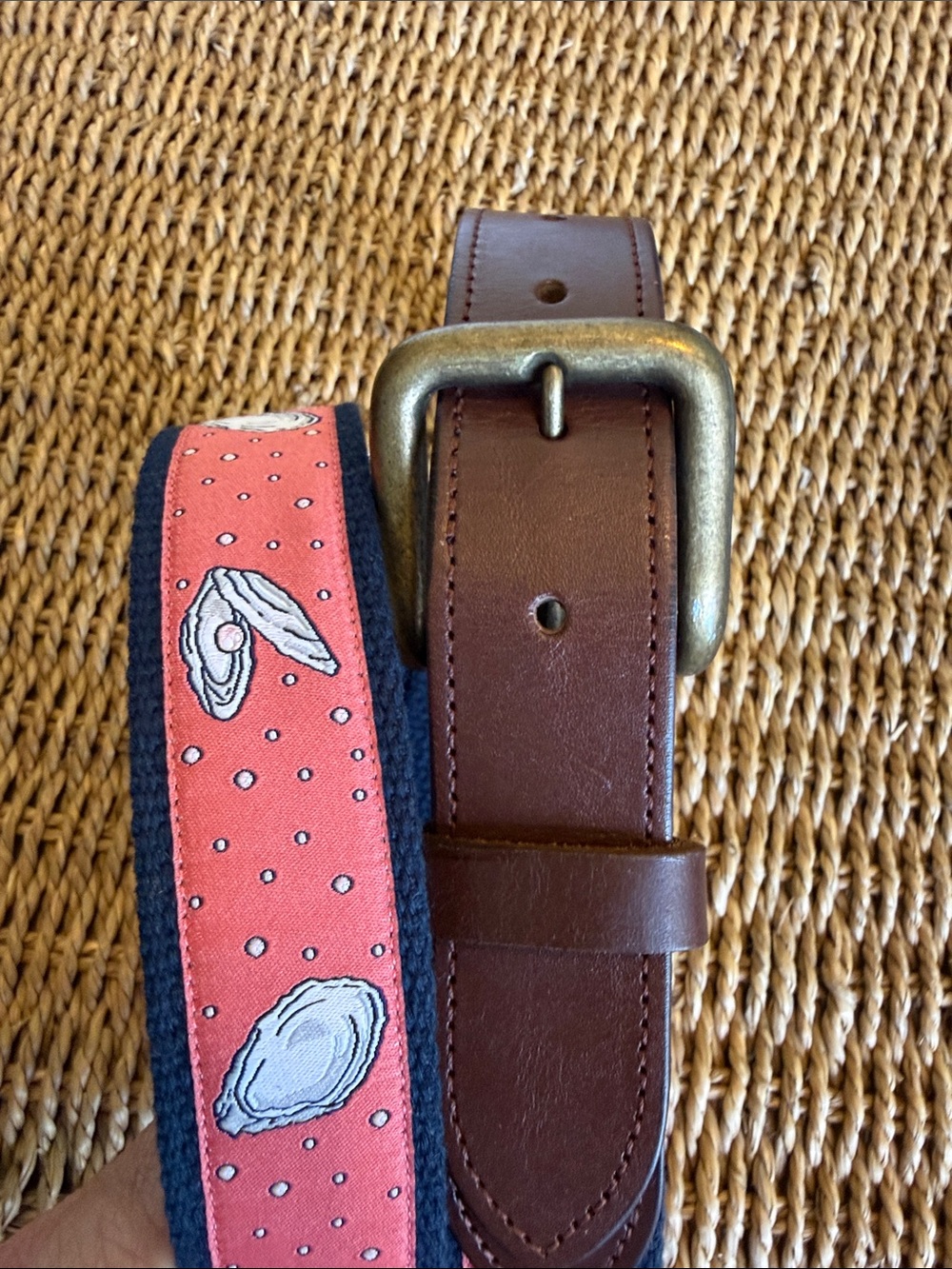 Brown Leather and Red Patterned Men’s Belt